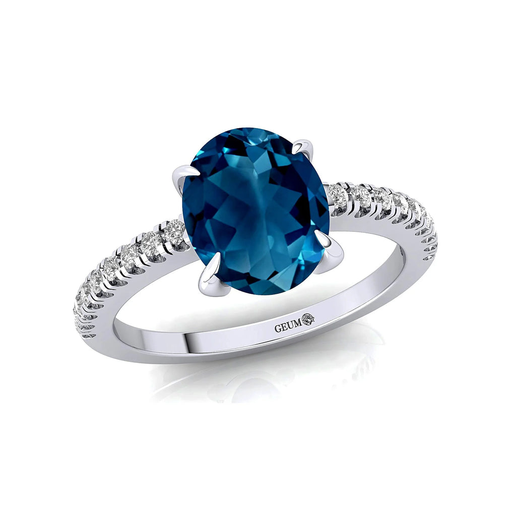 Solid Gold Halo London Blue Topaz Diamond Ring P7519