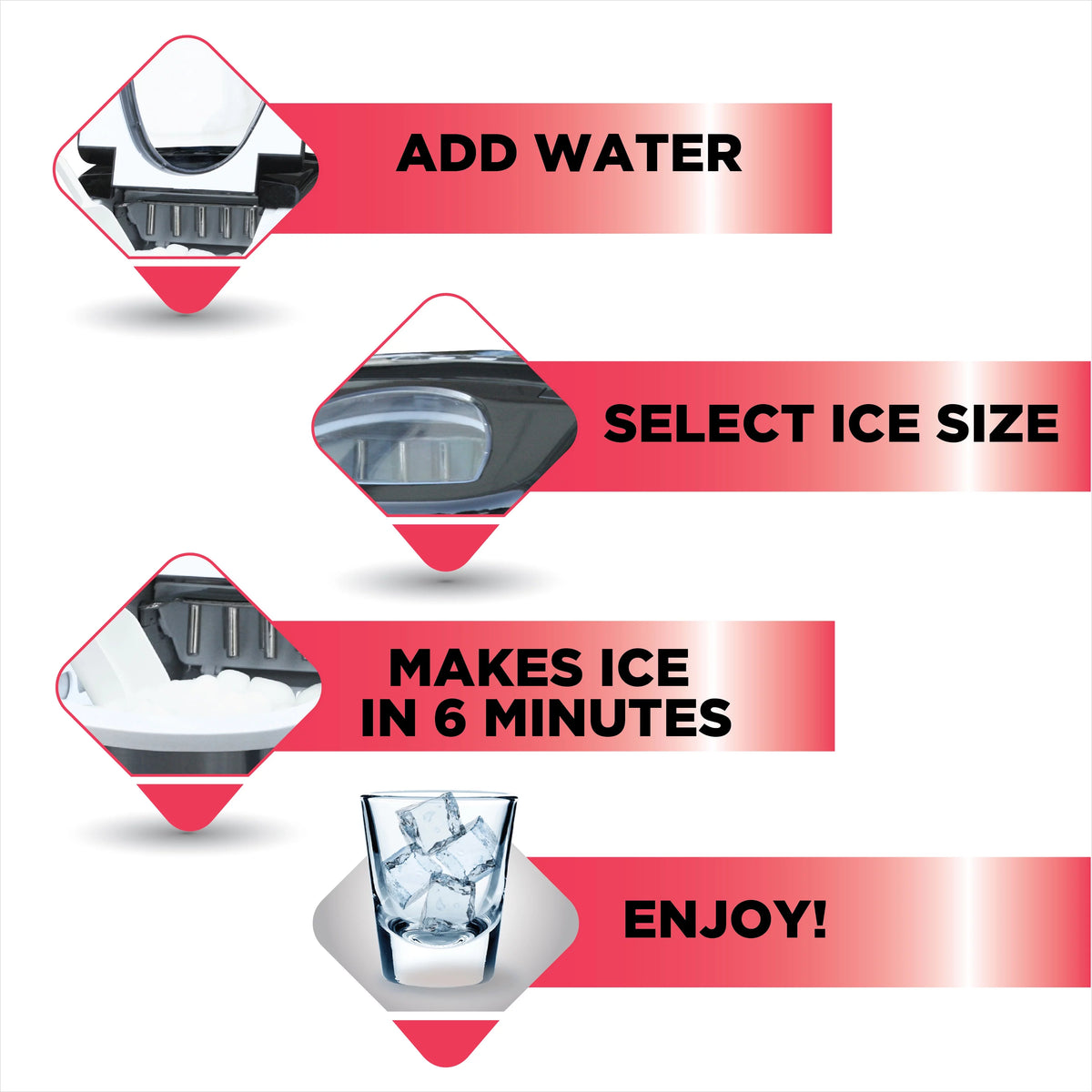 Countertop Ice Maker Red Stainless Steel E49371