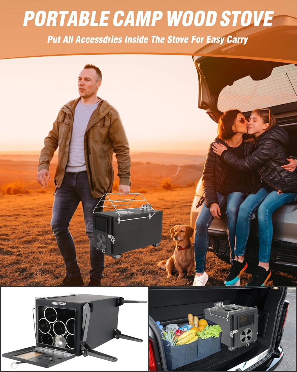 Portable Wood Burning Stove with Chimney Pipes J395