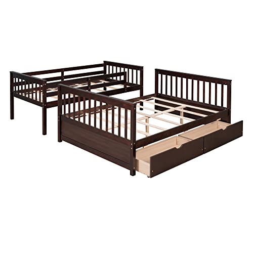 Full Over Full Wood Bunk Bed with Twin Trundle and 4 Drawer E2392