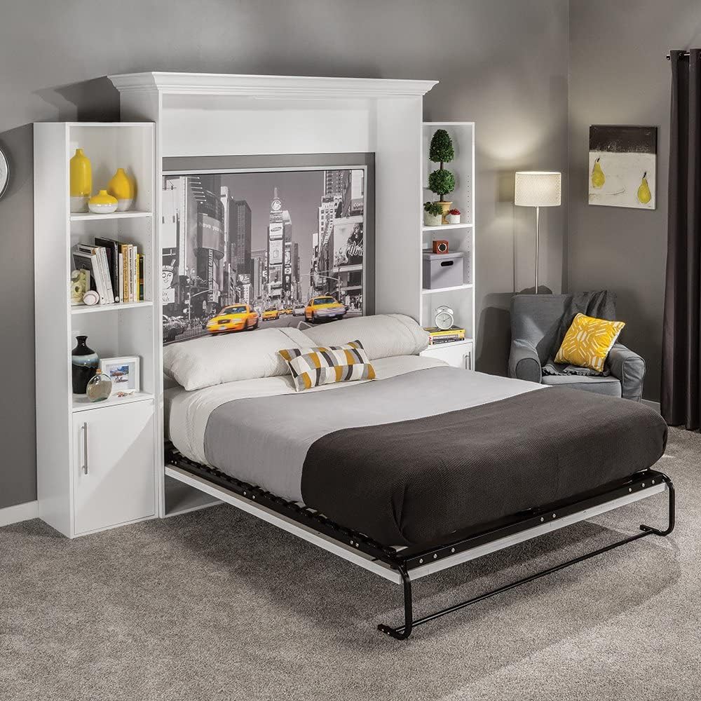 Queen Murphy Bed Hardware Kit with Tubular Steel Mattress Frame and Cambered Wood Slats D520