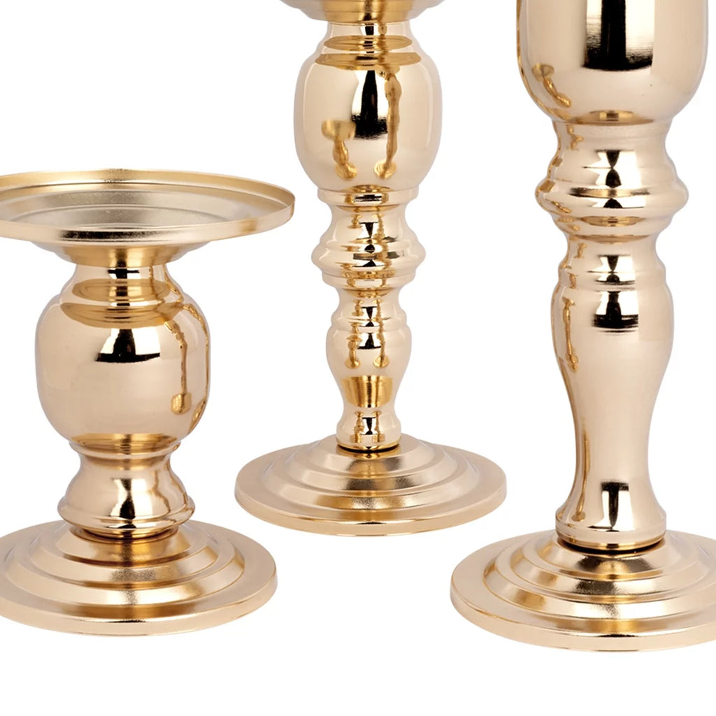 Copper Pillar Candle Holders With Hurricane Glass, Set of 3 P273
