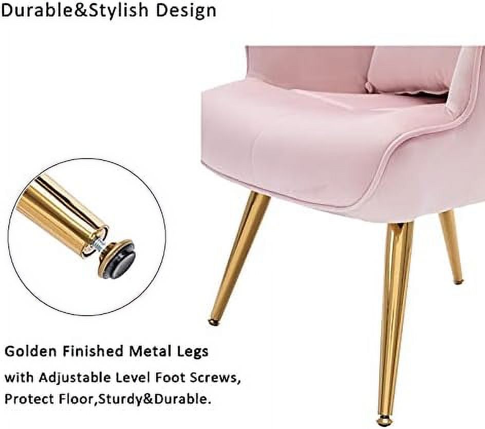 Velvet Buttoned Accent Arm Lounge Chair with Golden Plated Metal Legs & Pillow High Wingback Chair E990567