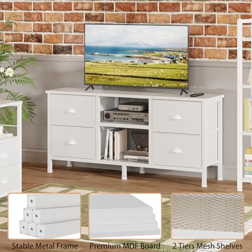 White TV Stand Dresser with 4 Drawers A23545