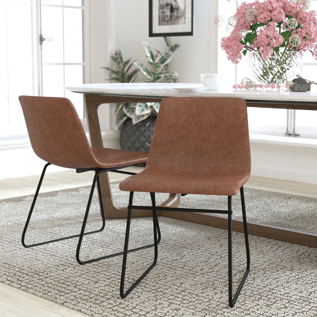 Light Brown Faux Leather Dining Chair Set of 2 P4424