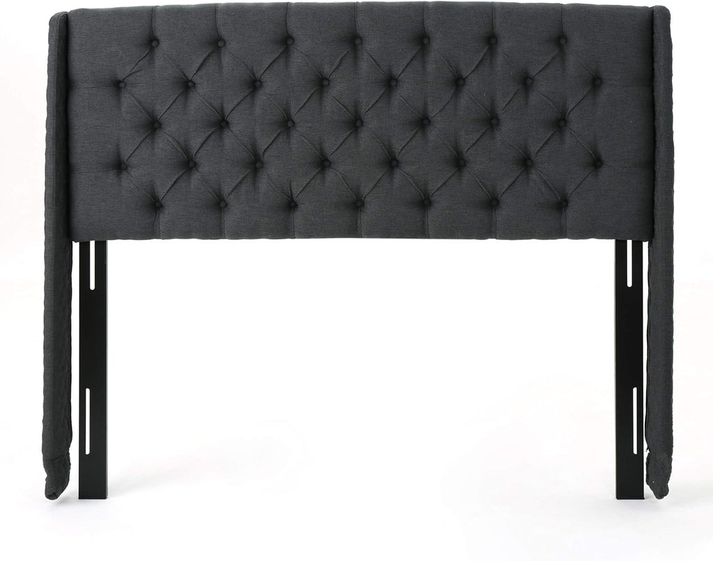Queen Dark Gray Black Tufted Fabric Headboard N56187