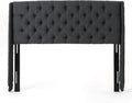 Queen Dark Gray Black Tufted Fabric Headboard N56187