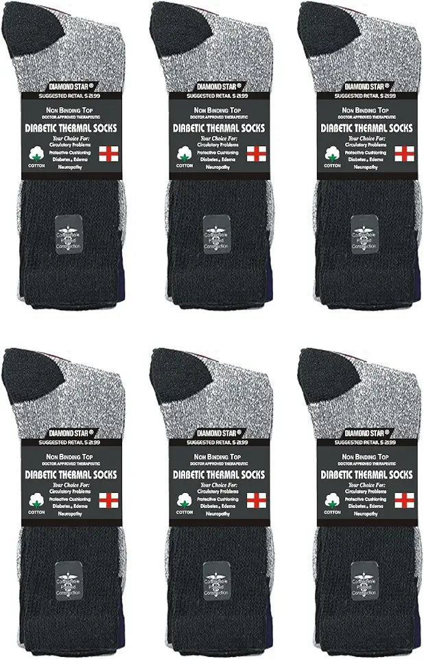 Loose Fit Non-Binding Thermal Cotton Diabetic Crew Socks F34284