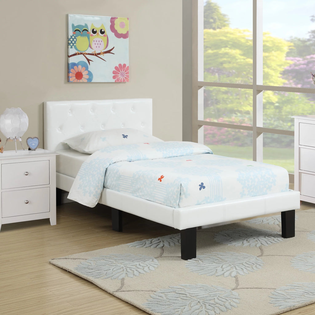 White Faux Leather Upholstered Twin Size Bed with Tufted Headboard W791