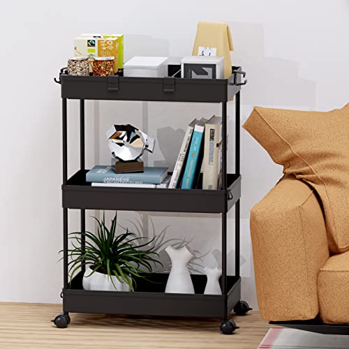 Black 3 Tier Rolling Cart with Wheels L73987