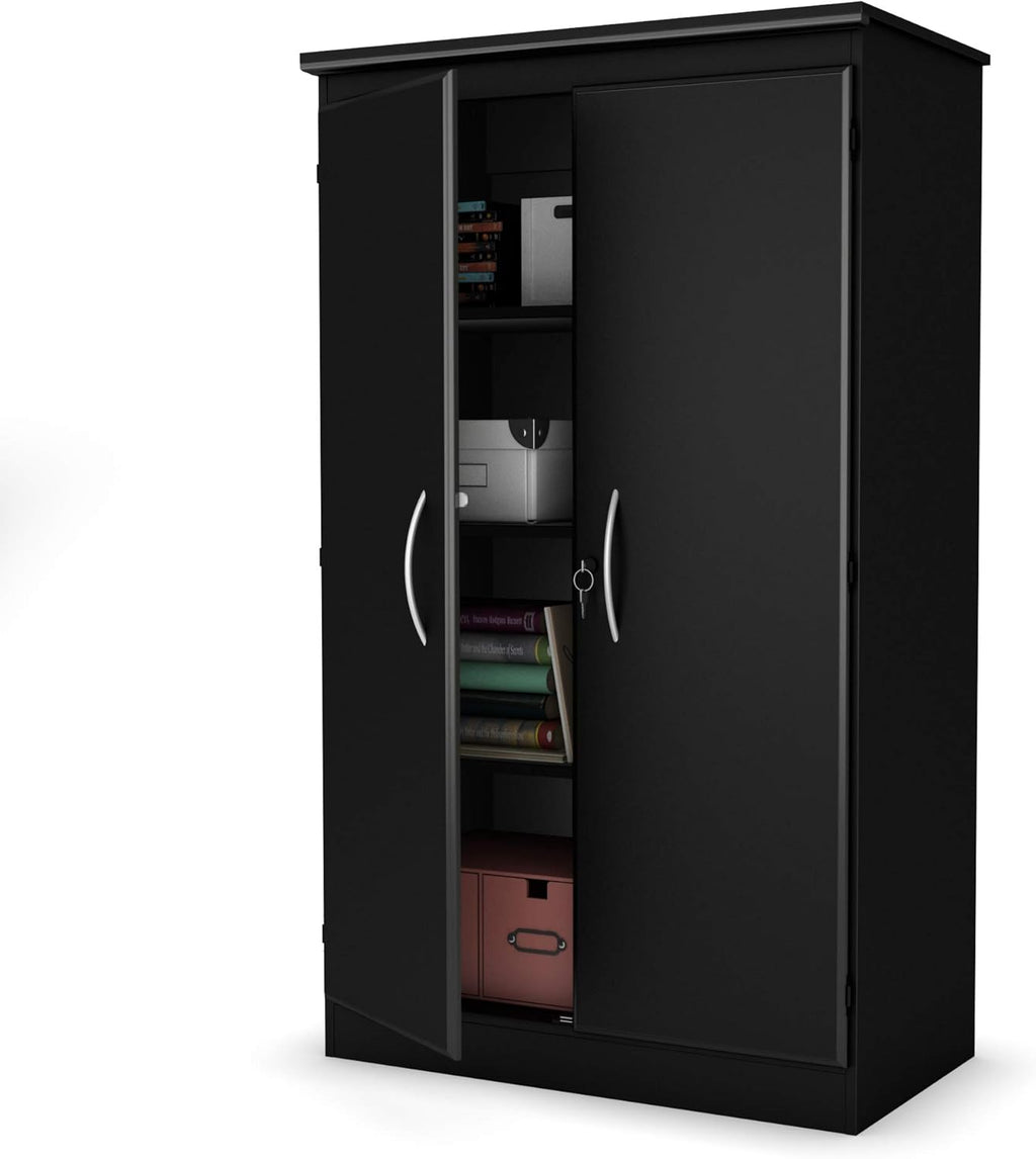 Solid Black 2-Door Storage Cabinet with Adjustable Shelves N834