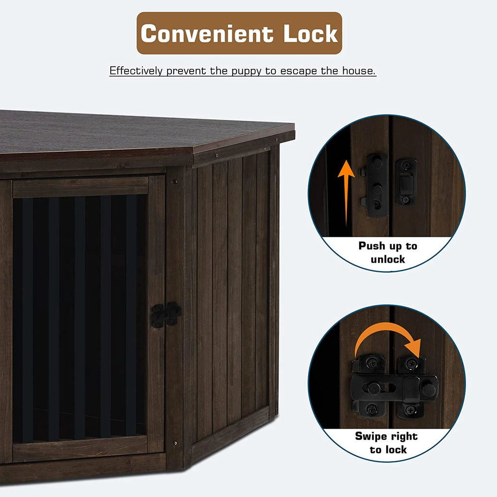 Brown Medium Wooden Dog Crate End Table D1544