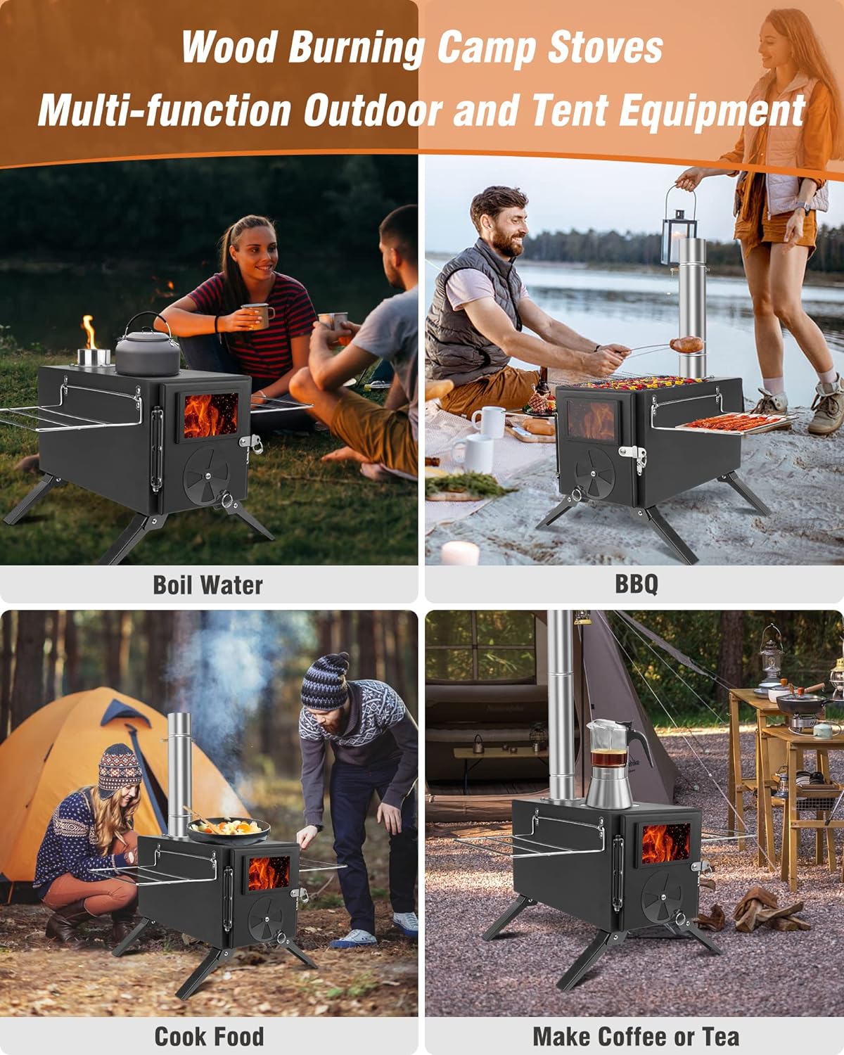 Portable Wood Burning Stove with Chimney Pipes J395