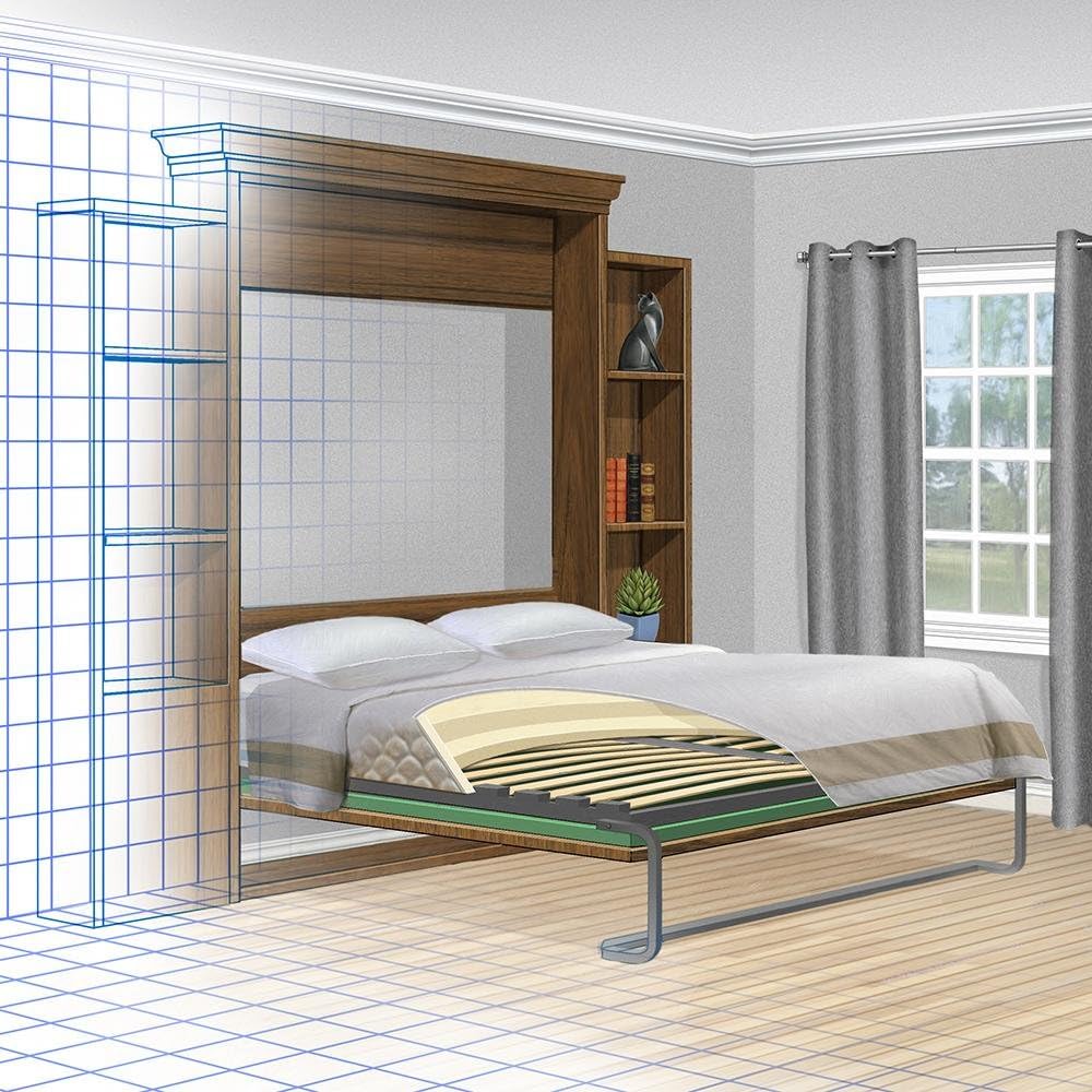 Queen Murphy Bed Hardware Kit with Tubular Steel Mattress Frame and Cambered Wood Slats D520