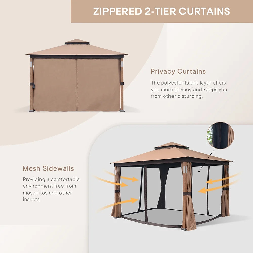 10x12 Gazebo Soft Top Canopy Tent with Mosquito Netting B49965