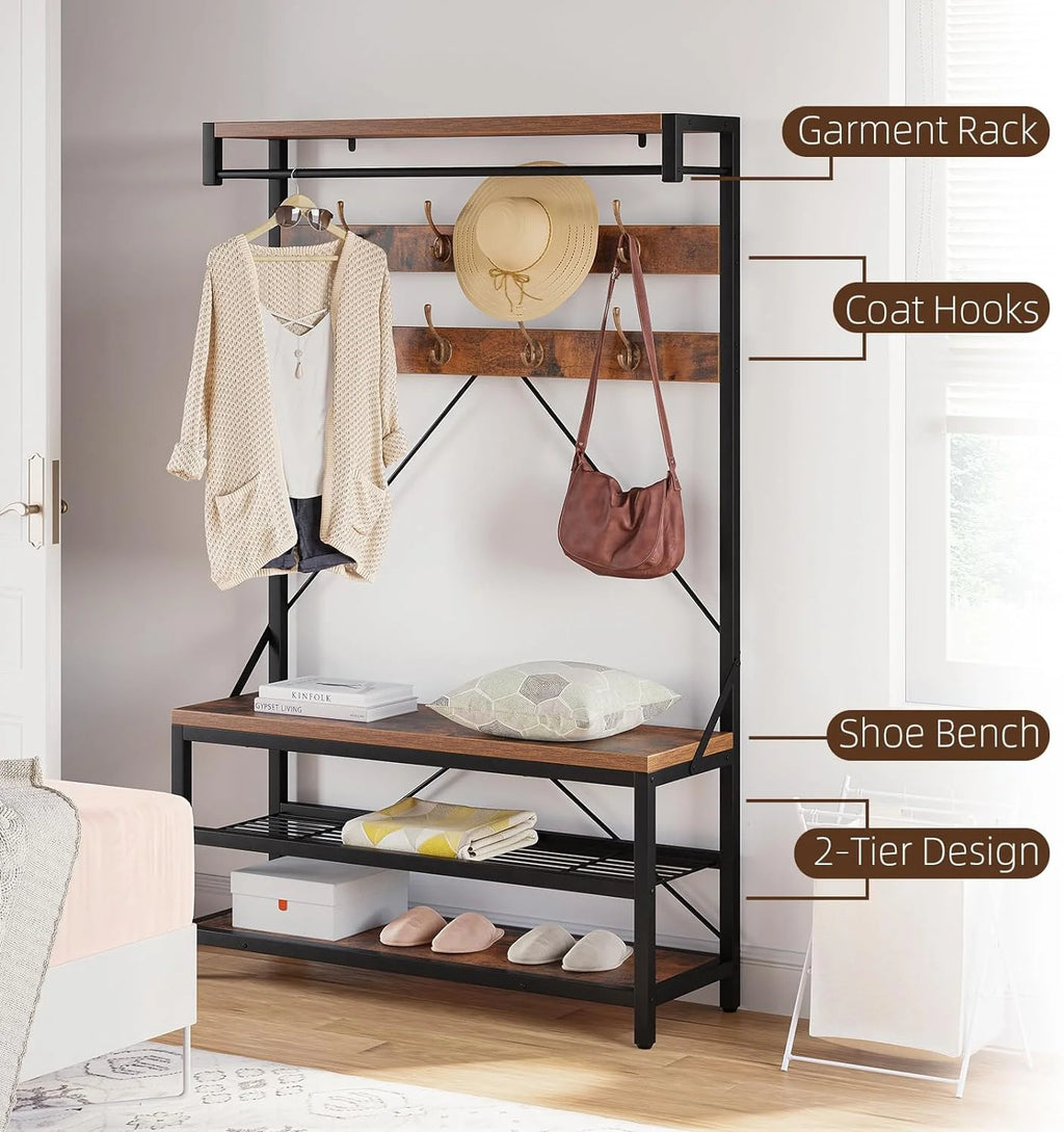 72" Storage Shoe Bench with 8 Hanging Hooks K934462