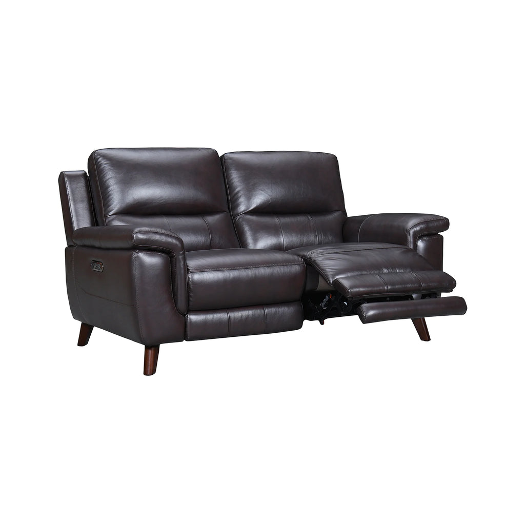 Brown Leather Power Recliner Loveseat with USB J8452