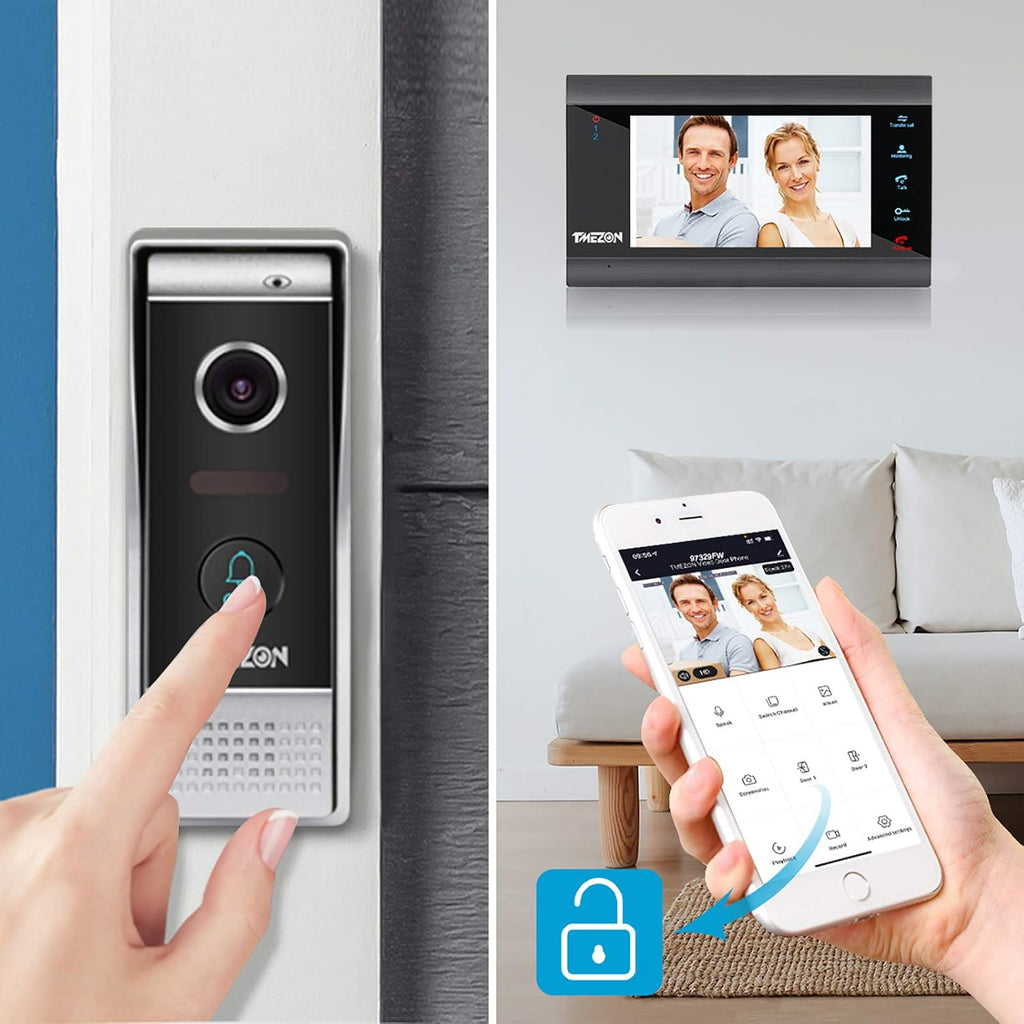 Wireless WIFI Video Door Phone IP Doorbell Intercom System with Camera 7 Inch 1x1080P Wired Camera Night Vision H308