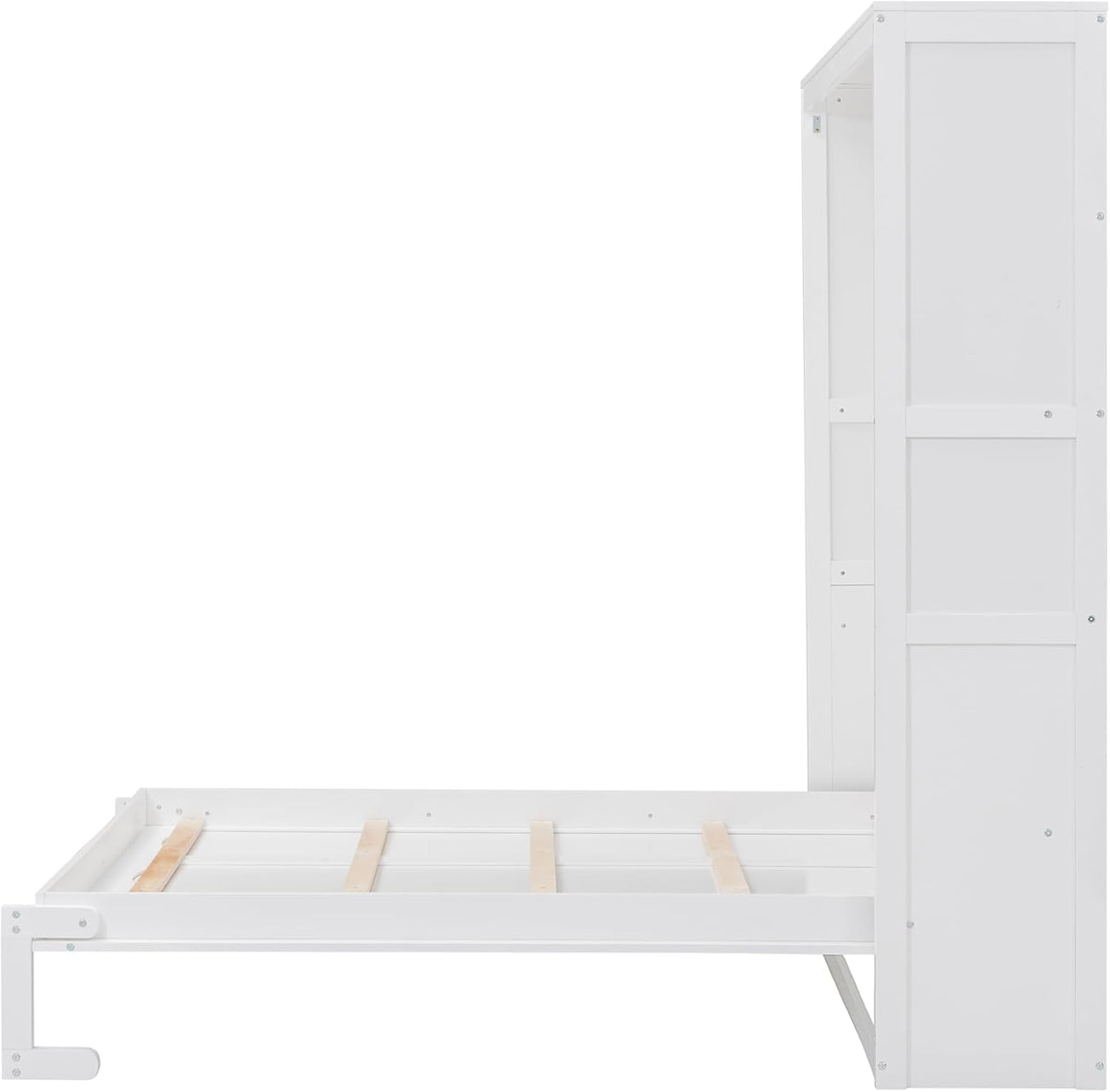 White Full Size Murphy Frame with Cabinet Drawers and Storage Shelves B5444