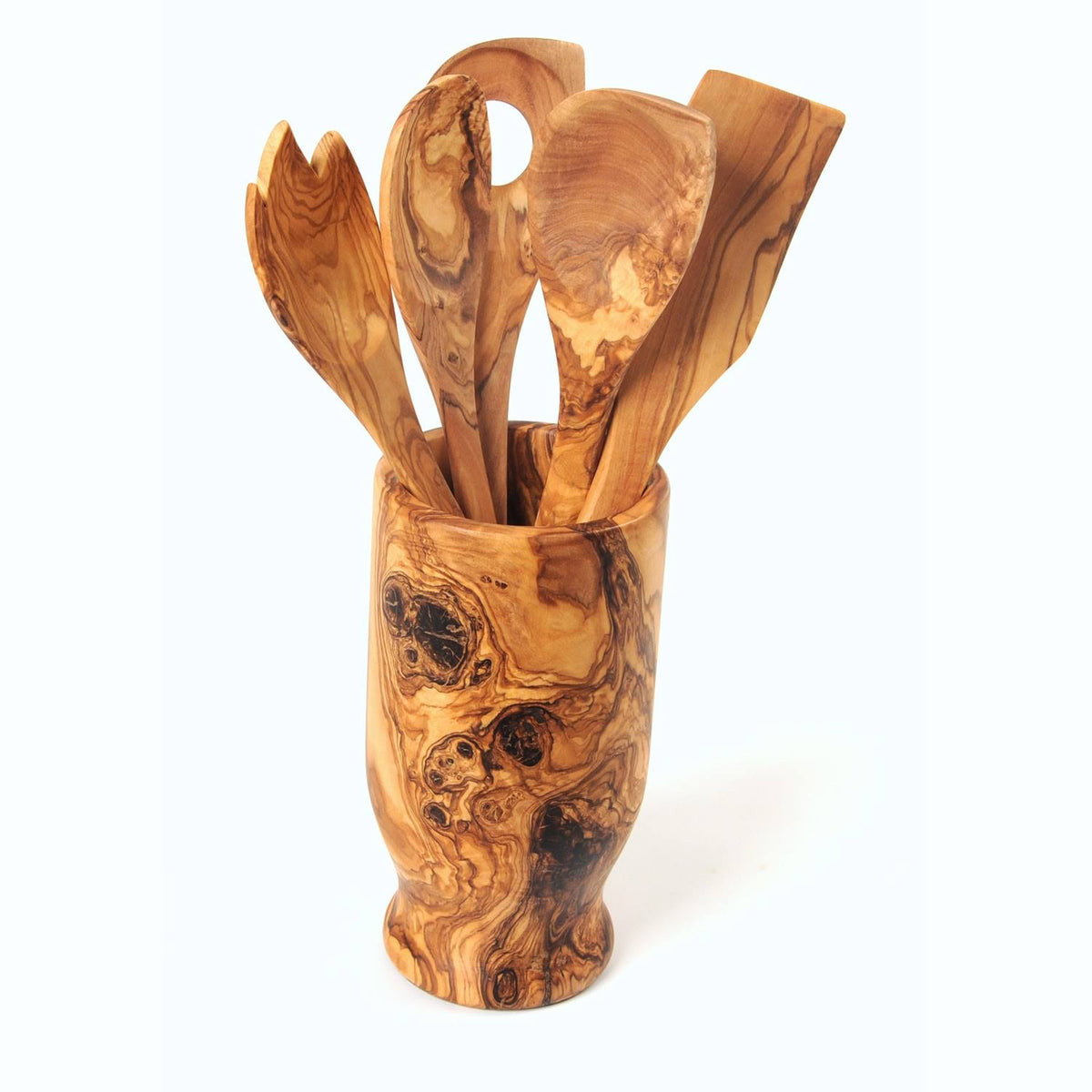 Hand Carved Utensil Holder and 6 Piece Kitchen Tool Set C387675