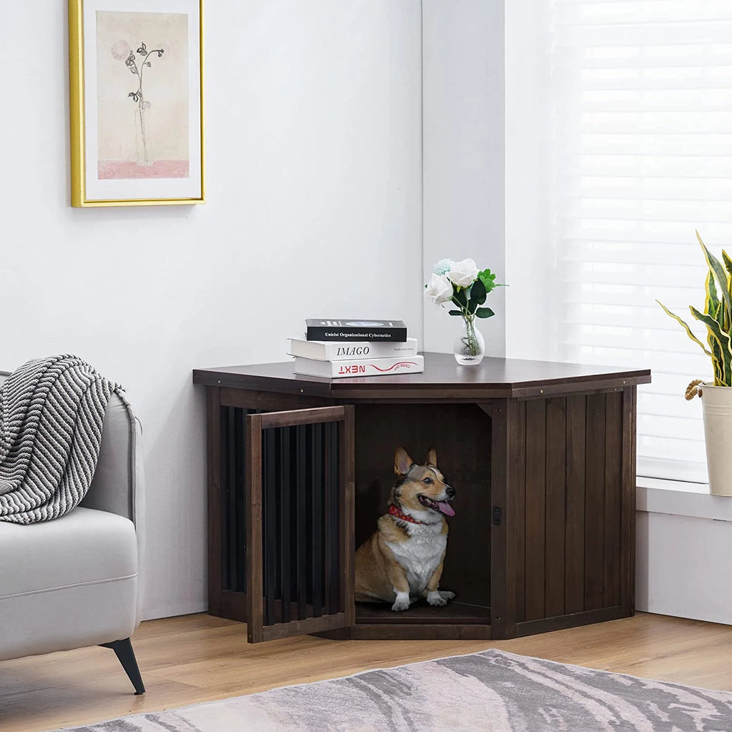 Brown Medium Wooden Dog Crate End Table D1544