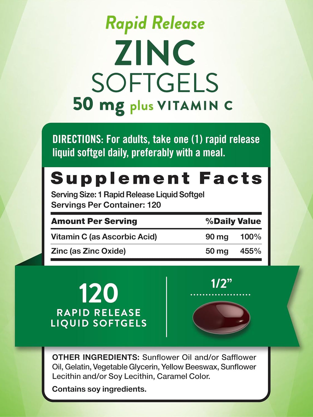 Zinc with Vitamin C 50mg 120 Softgels Supplement S2047
