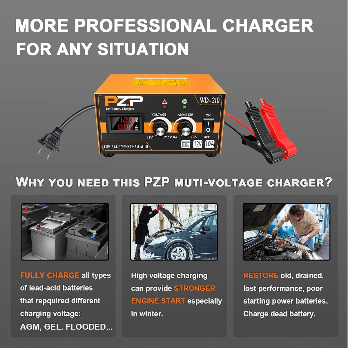 Manual Battery Charger 12V/24V Automotive Car Truck Boat Battery Chargers Maintainer Trickle Charger Z9424