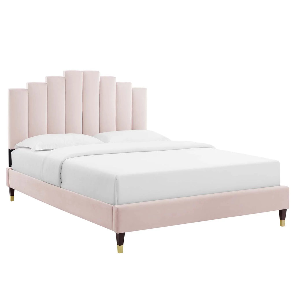 King Performance Velvet Platform Bed in Pink M263