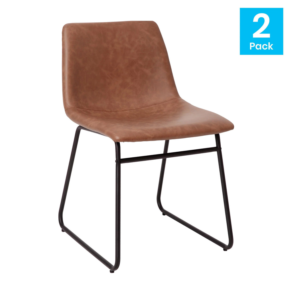 Light Brown Faux Leather Dining Chair Set of 2 P4424
