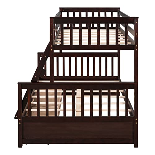 Full Over Full Wood Bunk Bed with Twin Trundle and 4 Drawer E2392