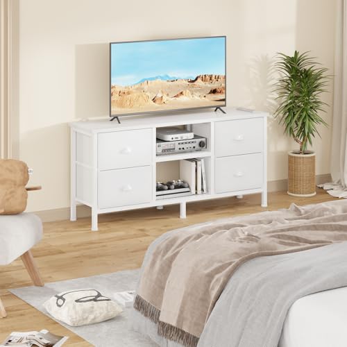 White TV Stand Dresser with 4 Drawers A23545