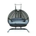 Charcoal Blue Wicker Double Hanging Egg-Shaped Swing Chair J5798
