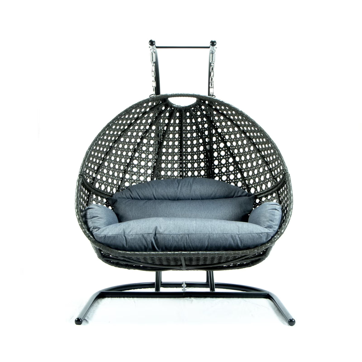Charcoal Blue Wicker Double Hanging Egg-Shaped Swing Chair J5798