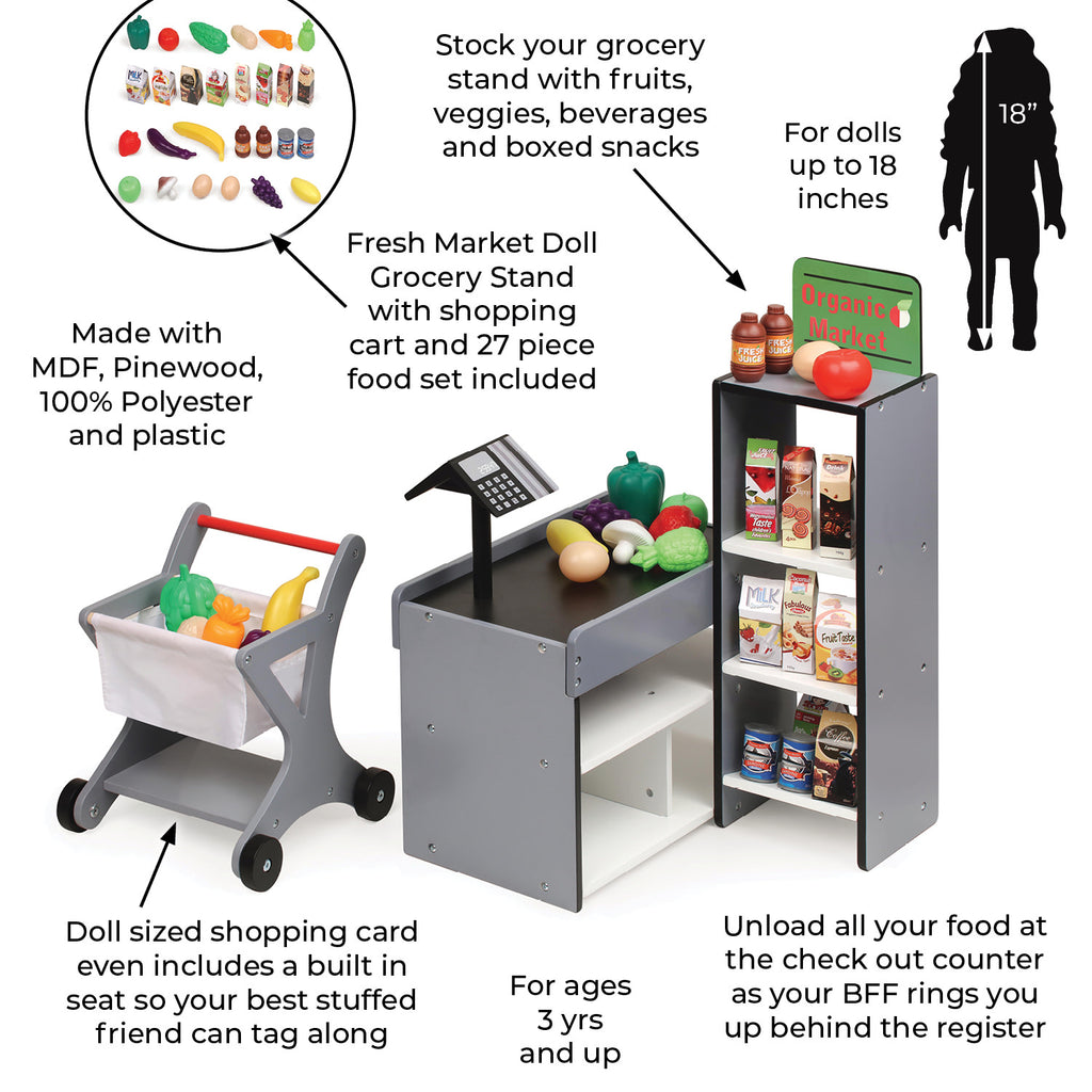Doll Playset with Shopping Cart and Pretend Food E7030