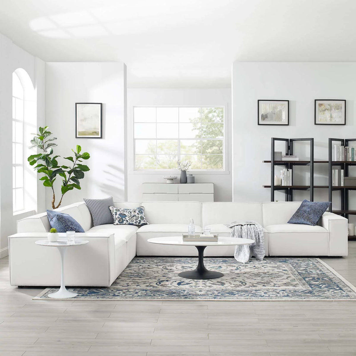 White 6-Piece Fabric Sectional Sofa Z721