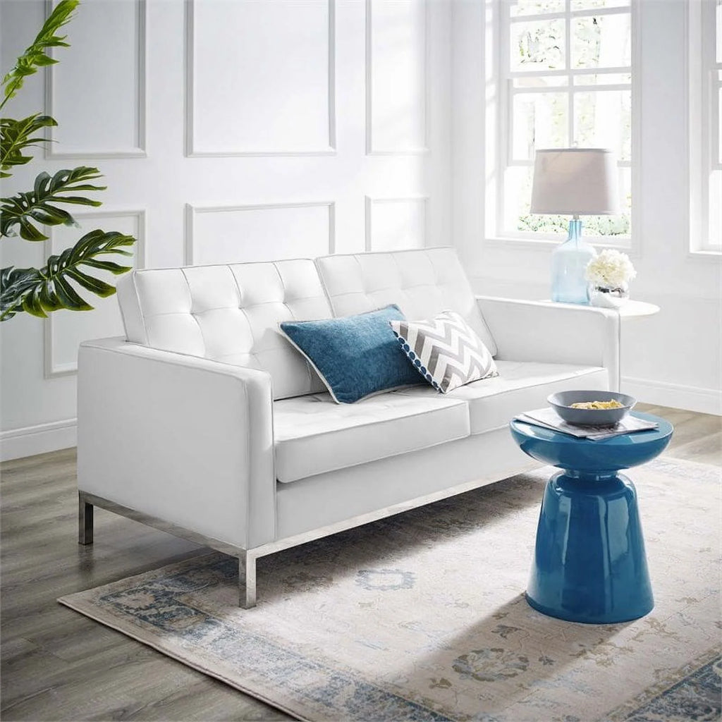 White Faux Leather Tufted Loveseat V185