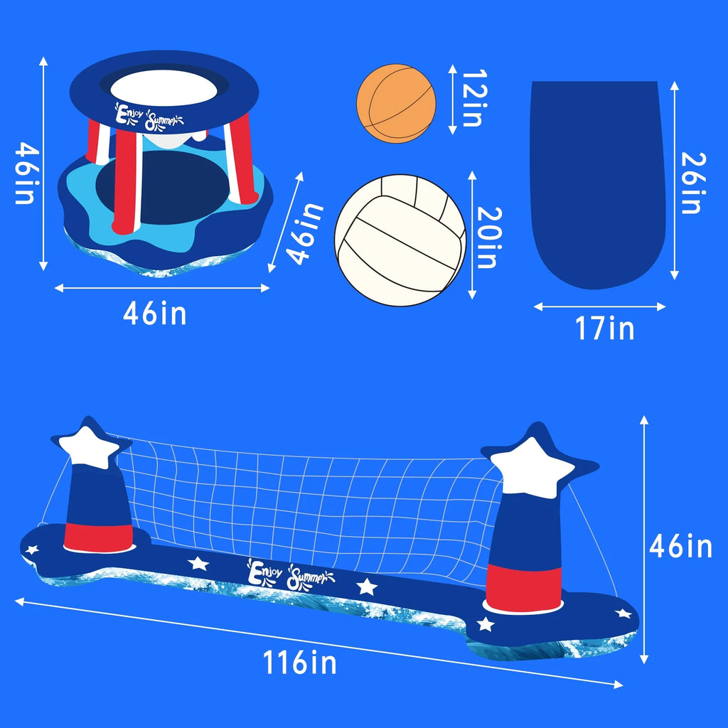 Inflatable Pool Volleyball Net and Basketball Hoop X17994