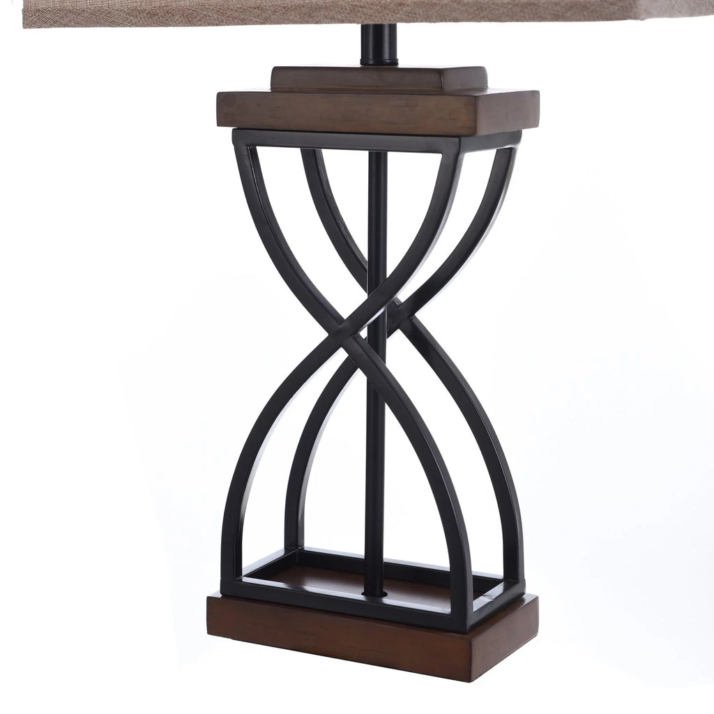 Black Wood Table Lamp with Beige Fabric Shade M906