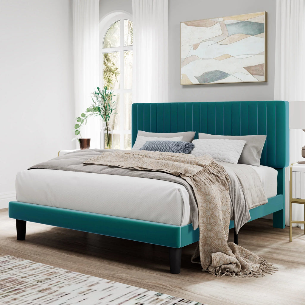 Pink Queen Size Upholstered Platform Bed Frame with Velvet Headboard N2816