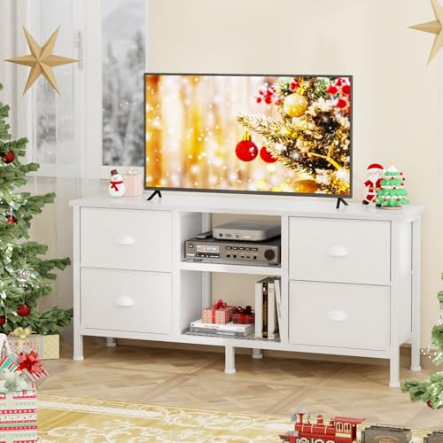 White TV Stand Dresser with 4 Drawers A23545