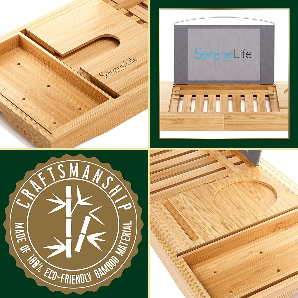 Bamboo Bathtub Caddy Tray with Wine Holder S4582