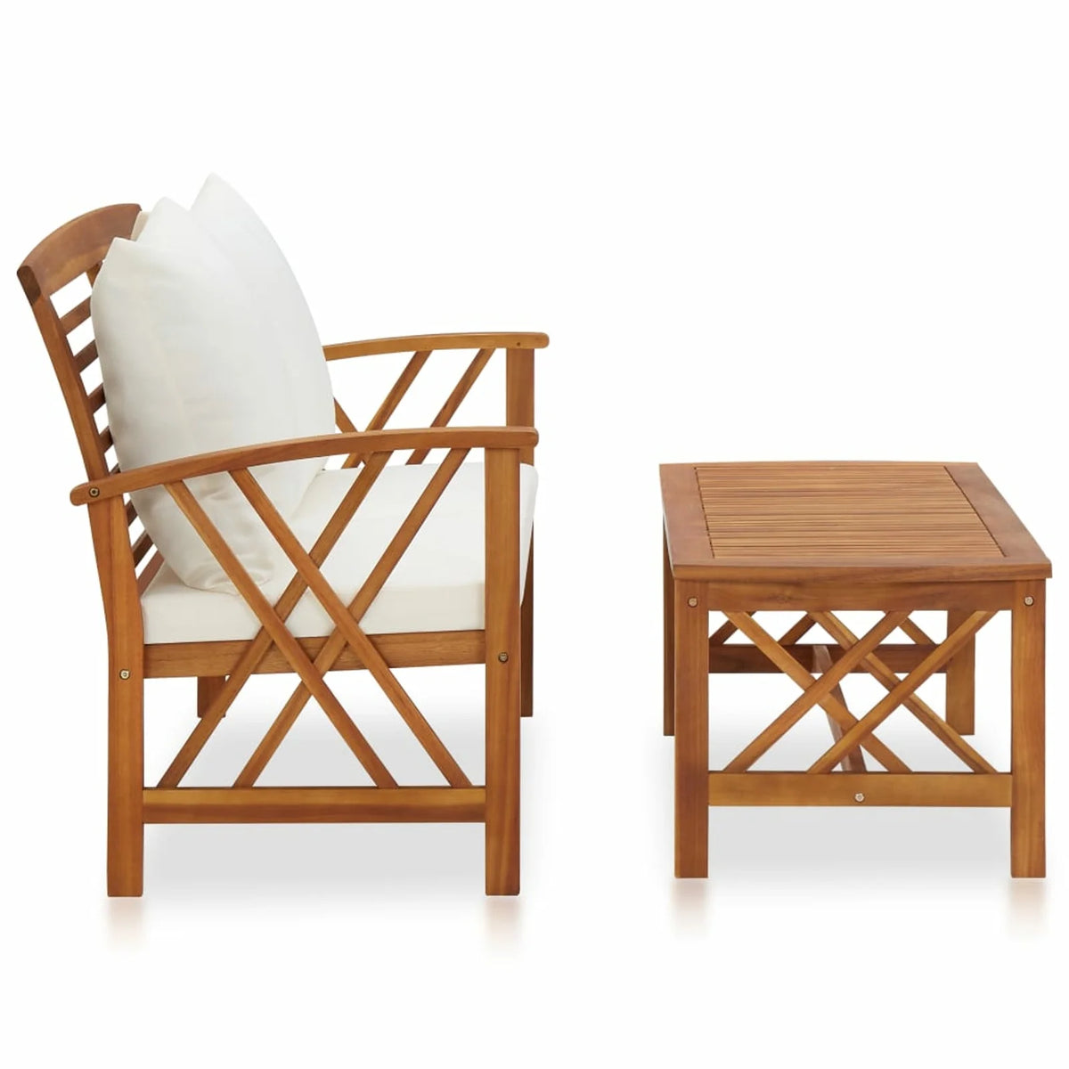 2 Piece Outdoor Sectional Sofa Set with White Cushion and Coffee Side Table Acacia Wood U807295