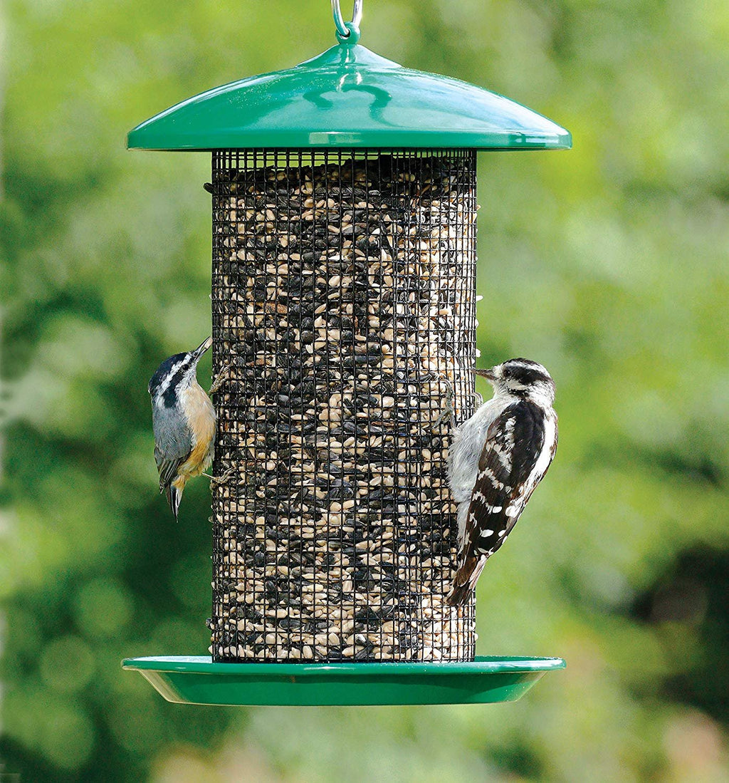 Green Mesh Screen Bird Feeder with Metal Roof Z384731