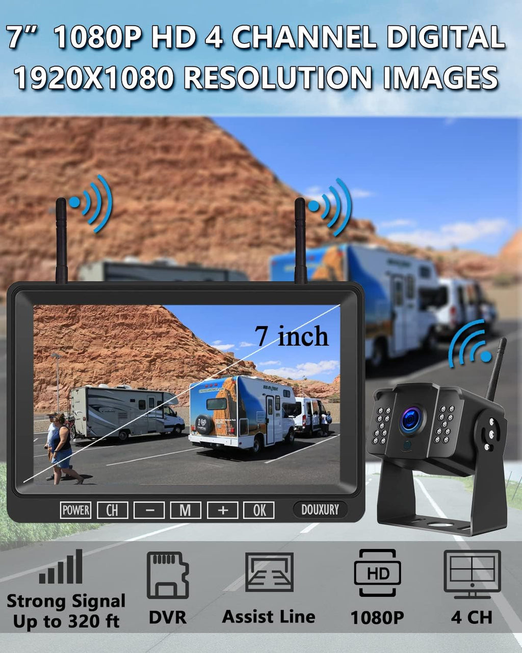 Wireless Backup Camera System with 7 Monitor HD 1080P W62811