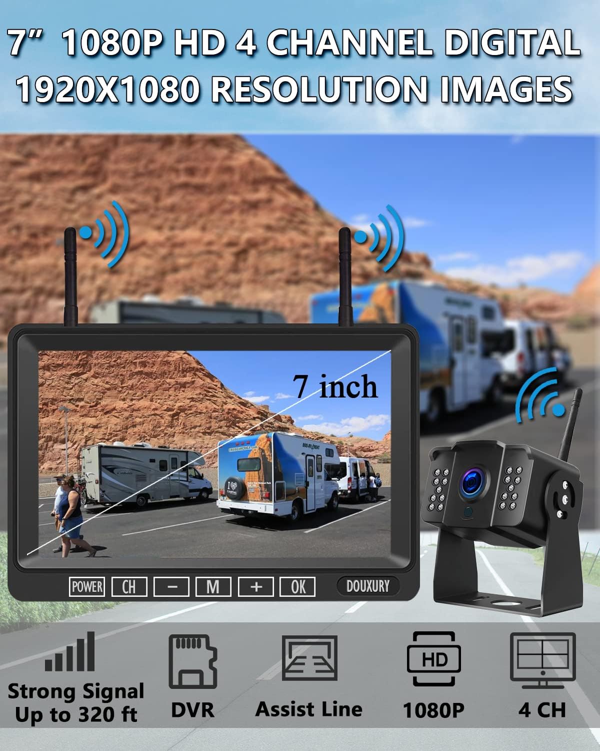 Wireless Backup Camera System with 7 Monitor HD 1080P W62811
