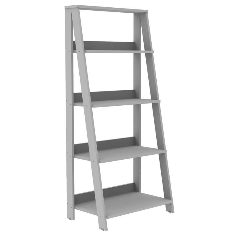 Gray 4-Shelf Wood Ladder Bookcase R673307