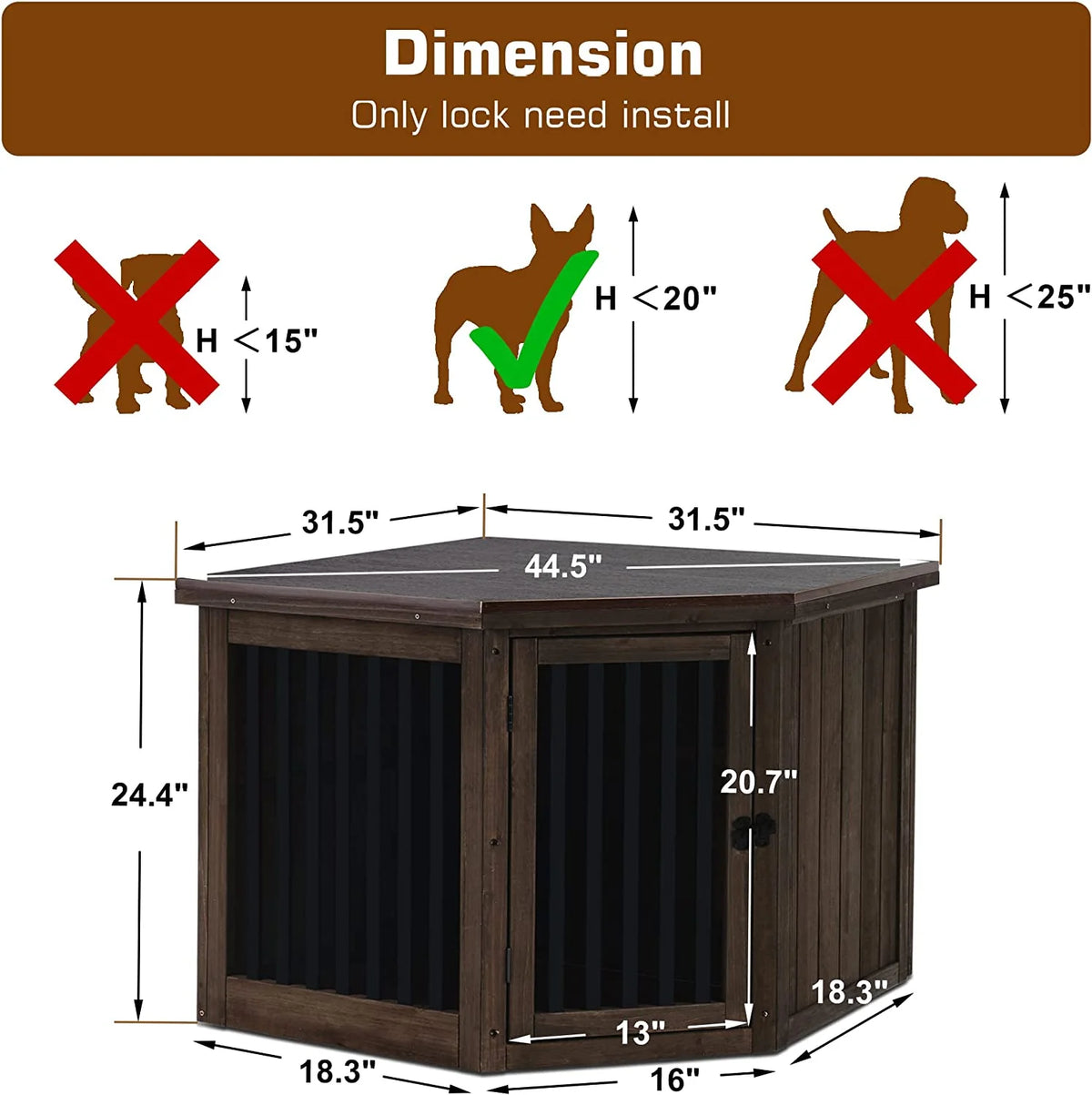 Brown Medium Wooden Dog Crate End Table D1544
