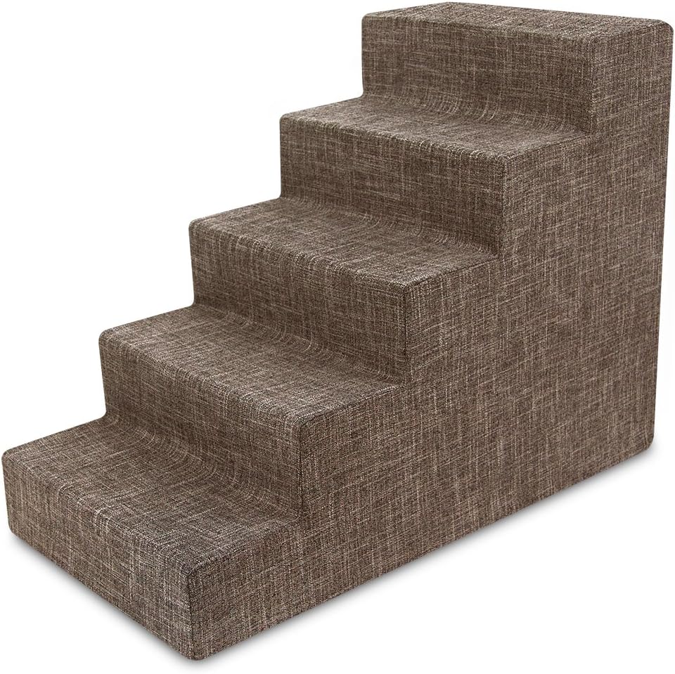 Dark Gray Linen 3-Step Pet Steps and Stairs T534421