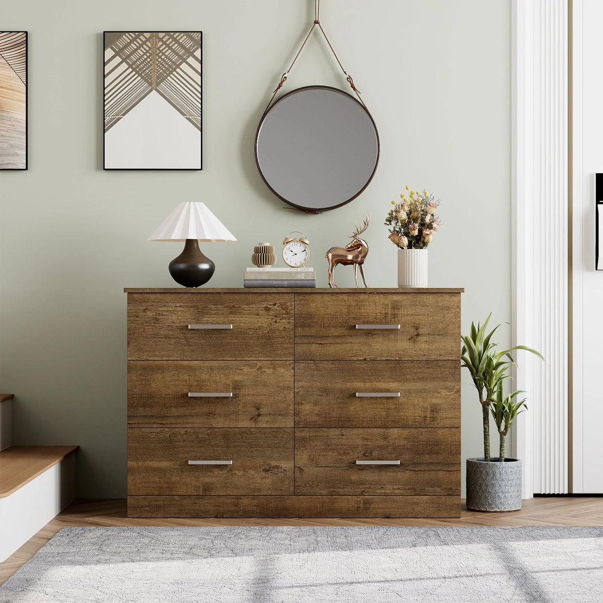 White 6 Drawer Wood Dresser B2622