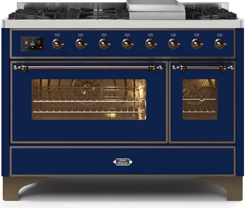 48 Dual Fuel Natural Gas Range in Blue with Bronze Trim D9318